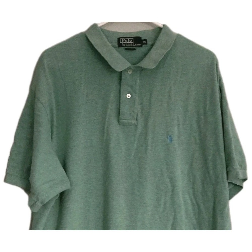 Vtg Polo Ralph Lauren Polo Shirt Men 2XL Green/Aqua Bl. Pony Cotton Short Sleeve